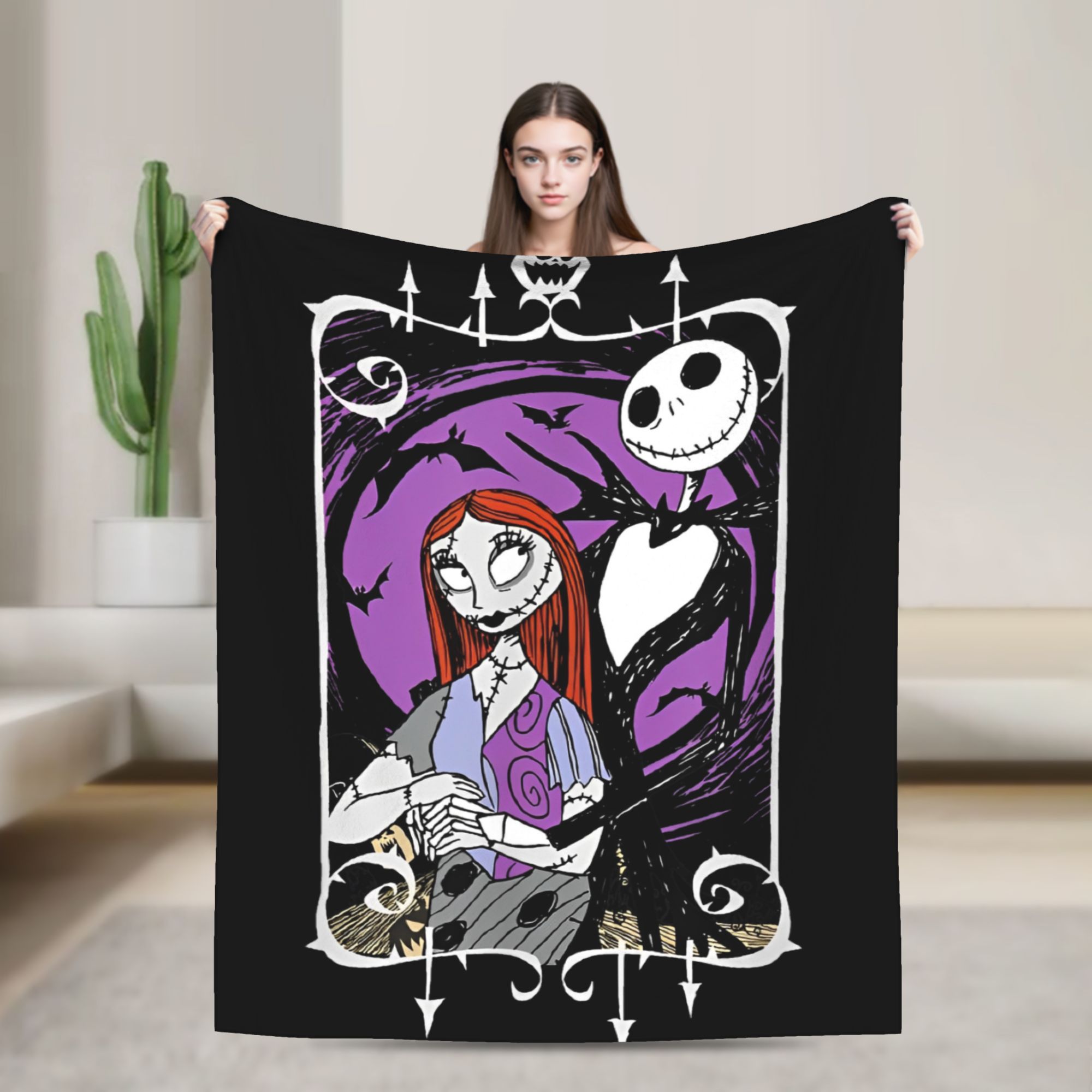 Christmas Throw Blanket - ナイトメア・ビフォア・クリスマス ジャックとサリー ニットブランケット フランネルスローブランケット 寝室 ソファ装飾