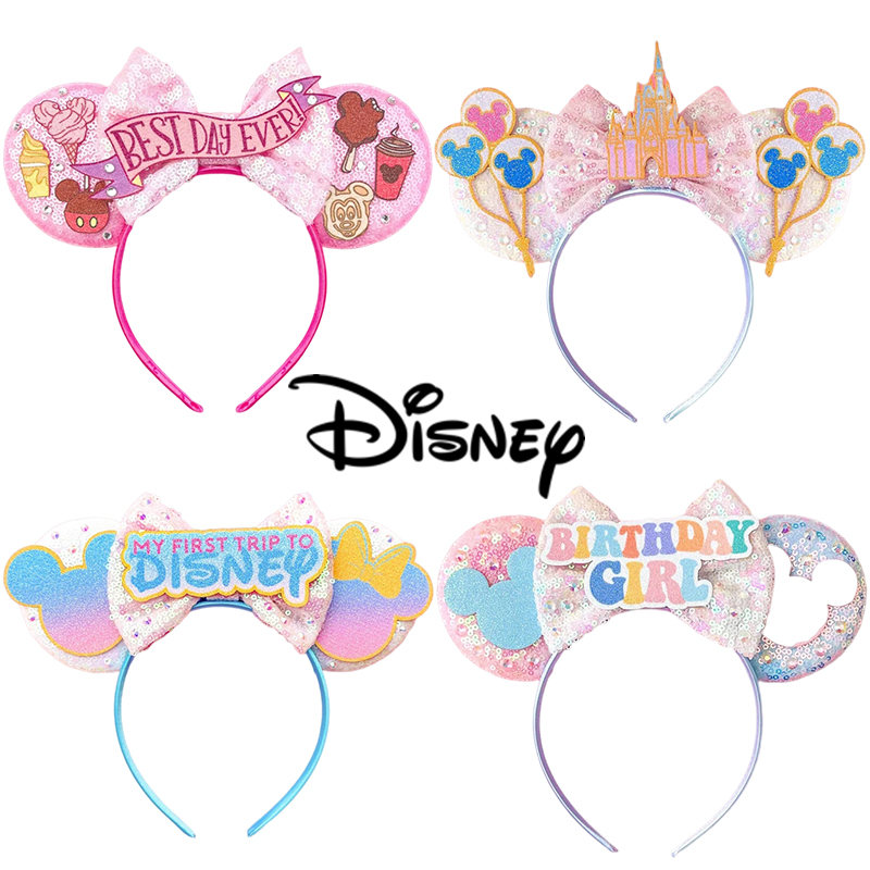 Ribbon Bow Gift - ディズニー-ミッキーマウスと女の子のためのヘッドバンド,パーティーヘアアクセサリー,ミニーマウス,スパンコールボウ,子供のためのヘアバンド,誕生日プレゼント