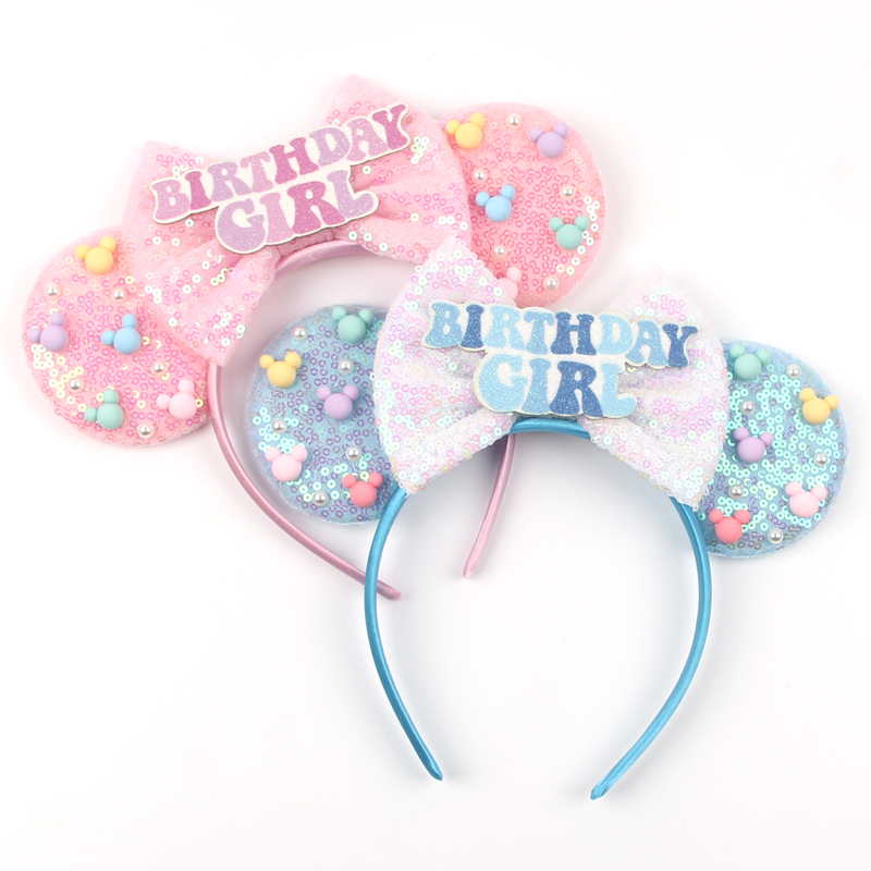 Ribbon Bow Gift - 女の子ハッピーバースデーミニーマウス耳ヘッドバンド女の子ベビー女性スパンコール弓ヘアアクセサリー大人のヘアバンドキッズギフト