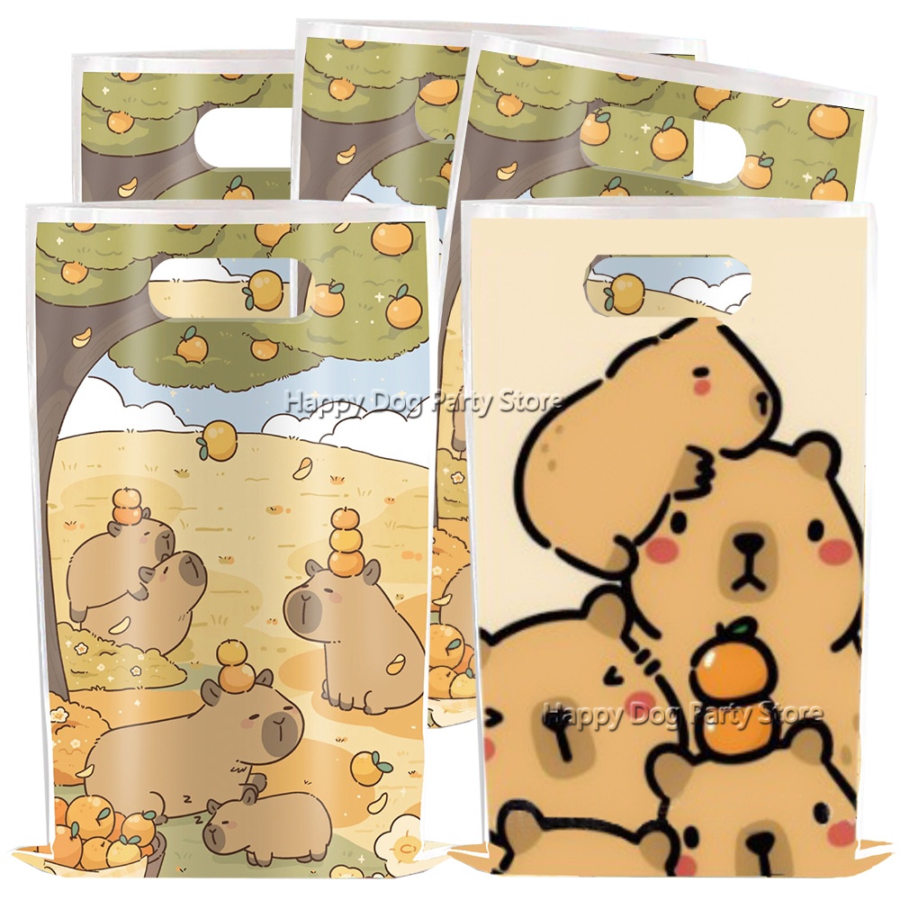 Gift Box Wrap Set - 漫画カピバラパーティー用品動物カピバラプラスチックハンドルバッグ食器セット子供の誕生日ラップギフトボックスベビーシャワーギフト