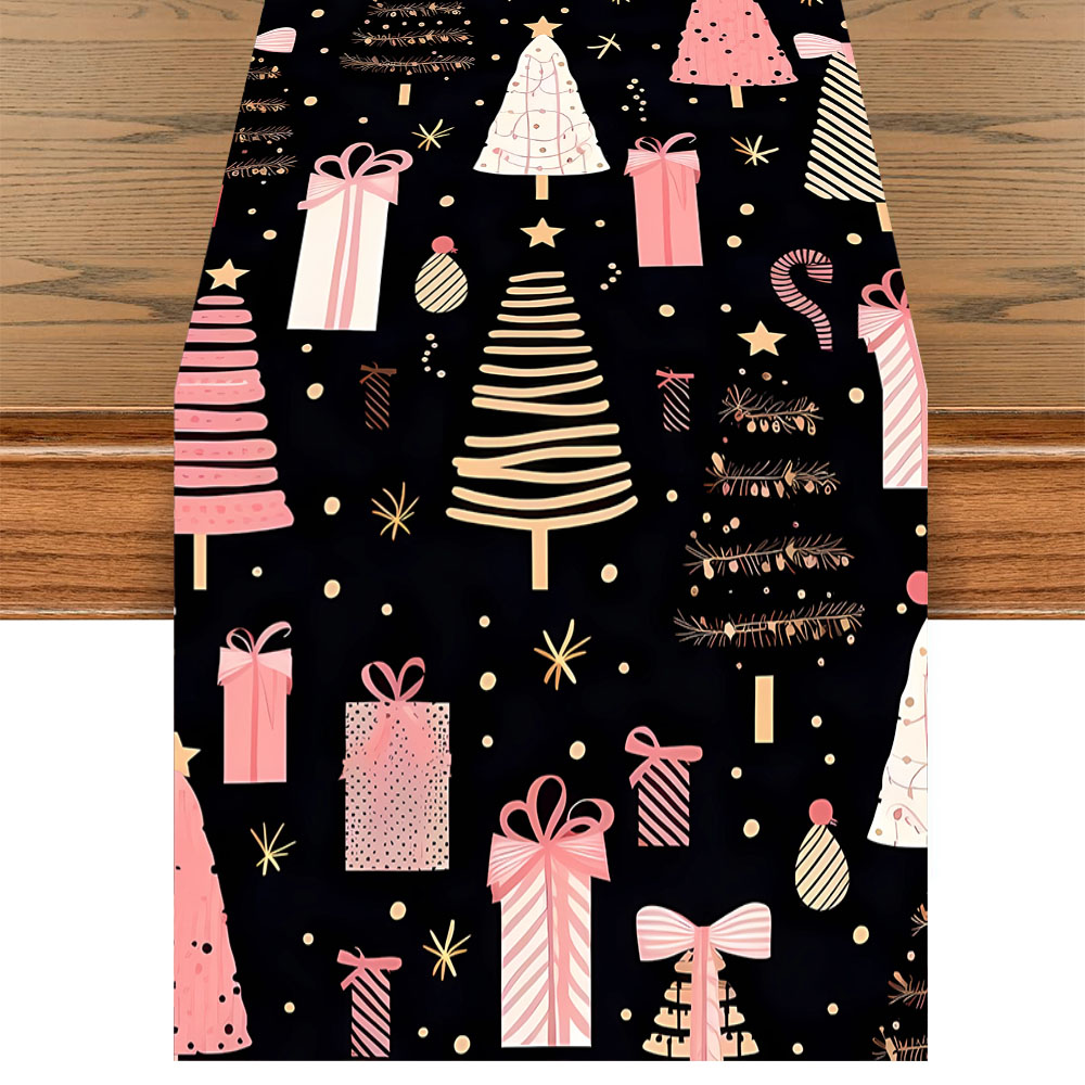クリスマス テーブルランナー ピンク クリスマスツリー ギフ - Christmas Table Runner のレビューと価格