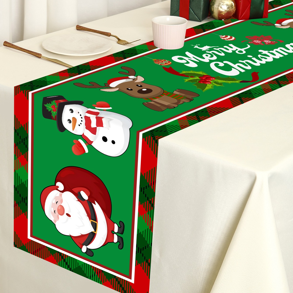 クリスマスサンタクロースポリエステルテーブルランナー、ドレッ - Christmas Table Runner のレビューと価格