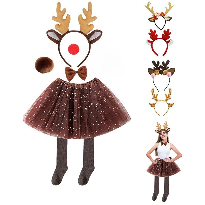 トナカイコスチュームセット チュチュスカート 蝶ネクタイ付き - Reindeer Antlers Headband のレビューと価格