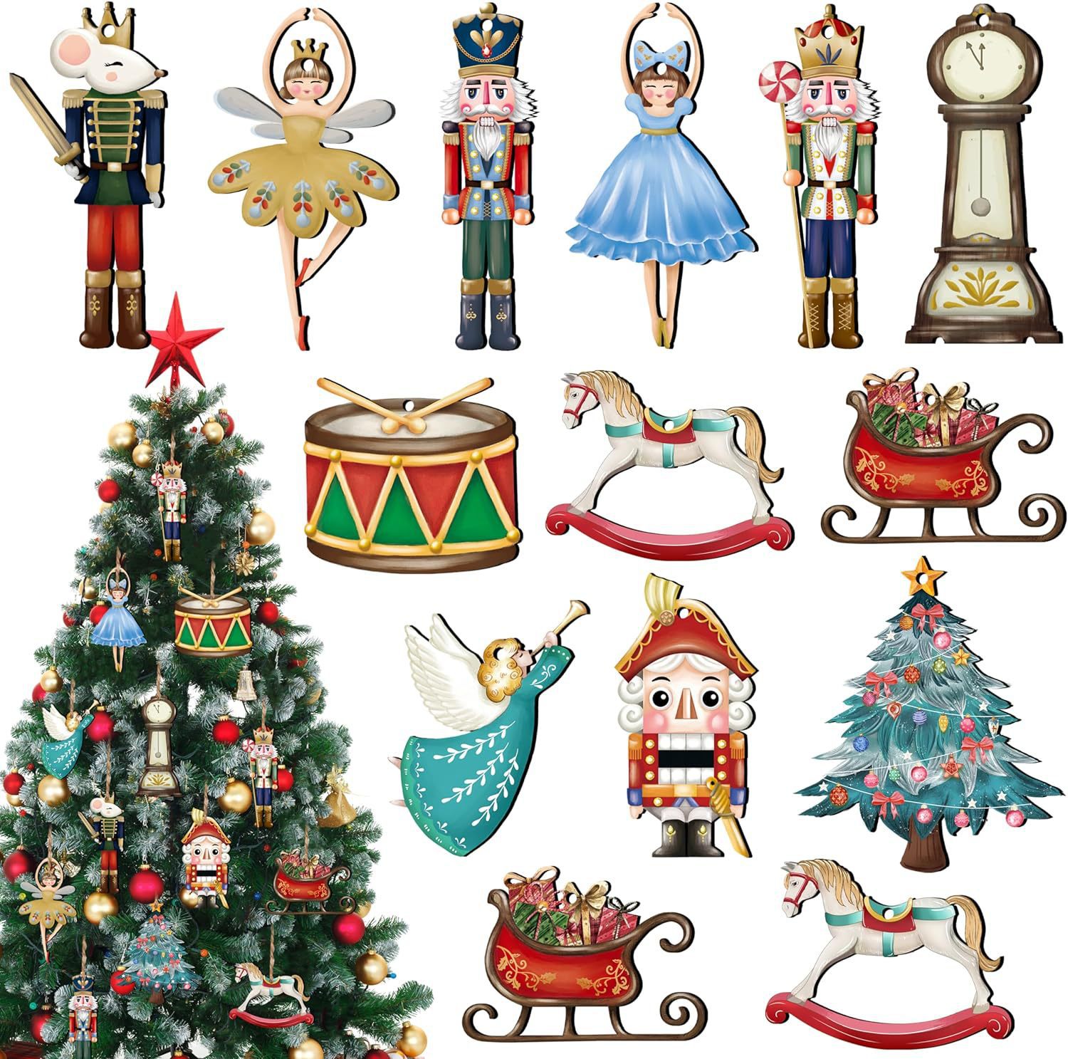 12 ピース/セット木製くるみ割り人形人形ペンダントクリスマ - Nutcracker Figurine のレビューと価格