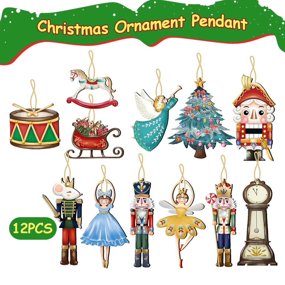 12 ピース/セット木製くるみ割り人形人形ペンダントクリスマ - Nutcracker Figurine のレビューと価格