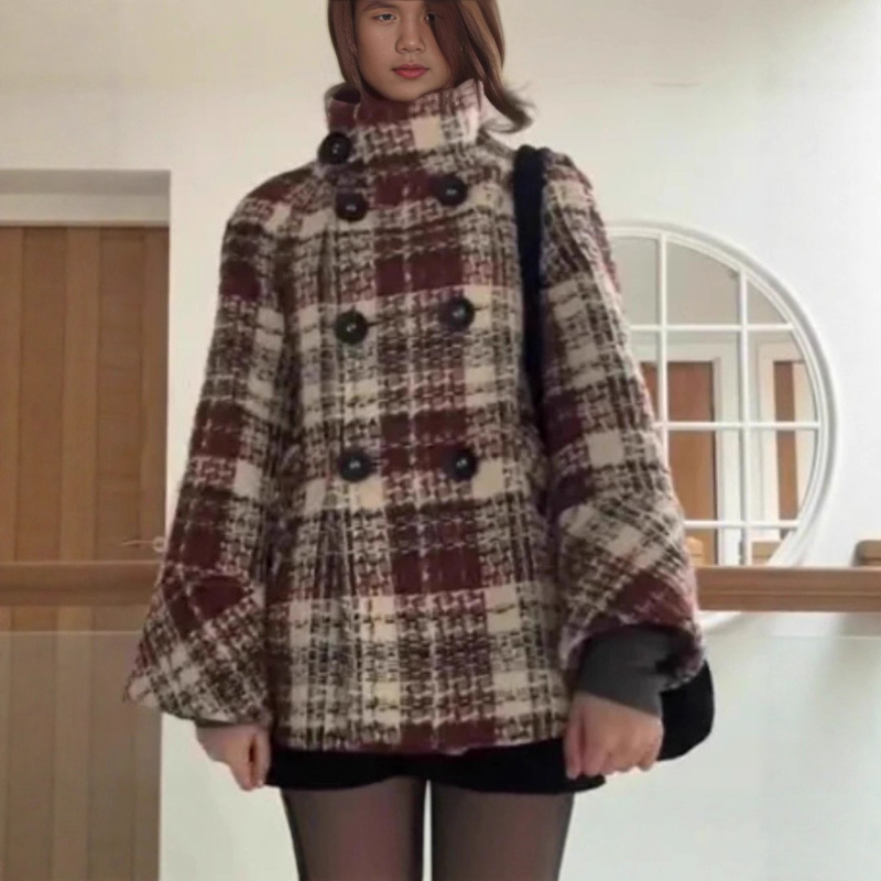 暖かいチェック柄タートルネックショルダーストレートコート女性 - Christmas Throw Blanket のレビューと価格